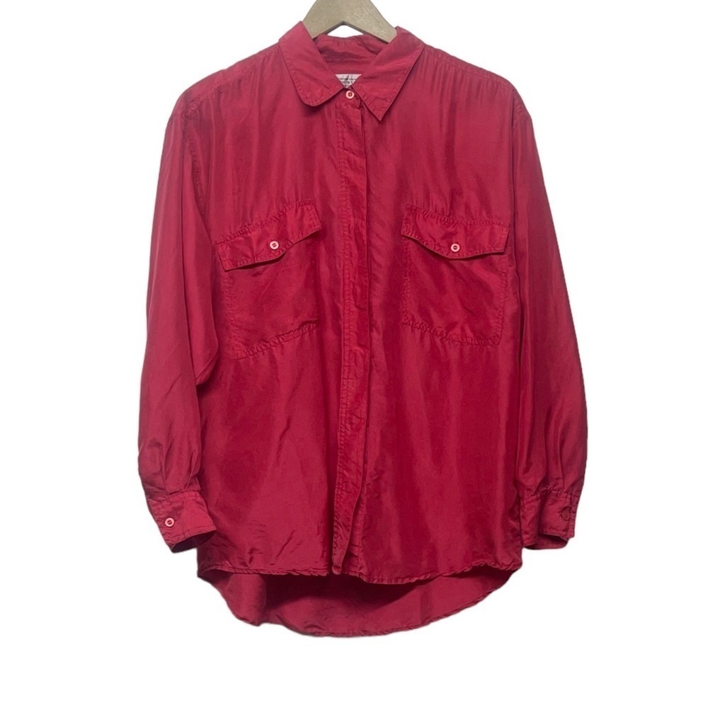 Whistles Hot Pink 100% Silk Long Sleeve Top Size Medium